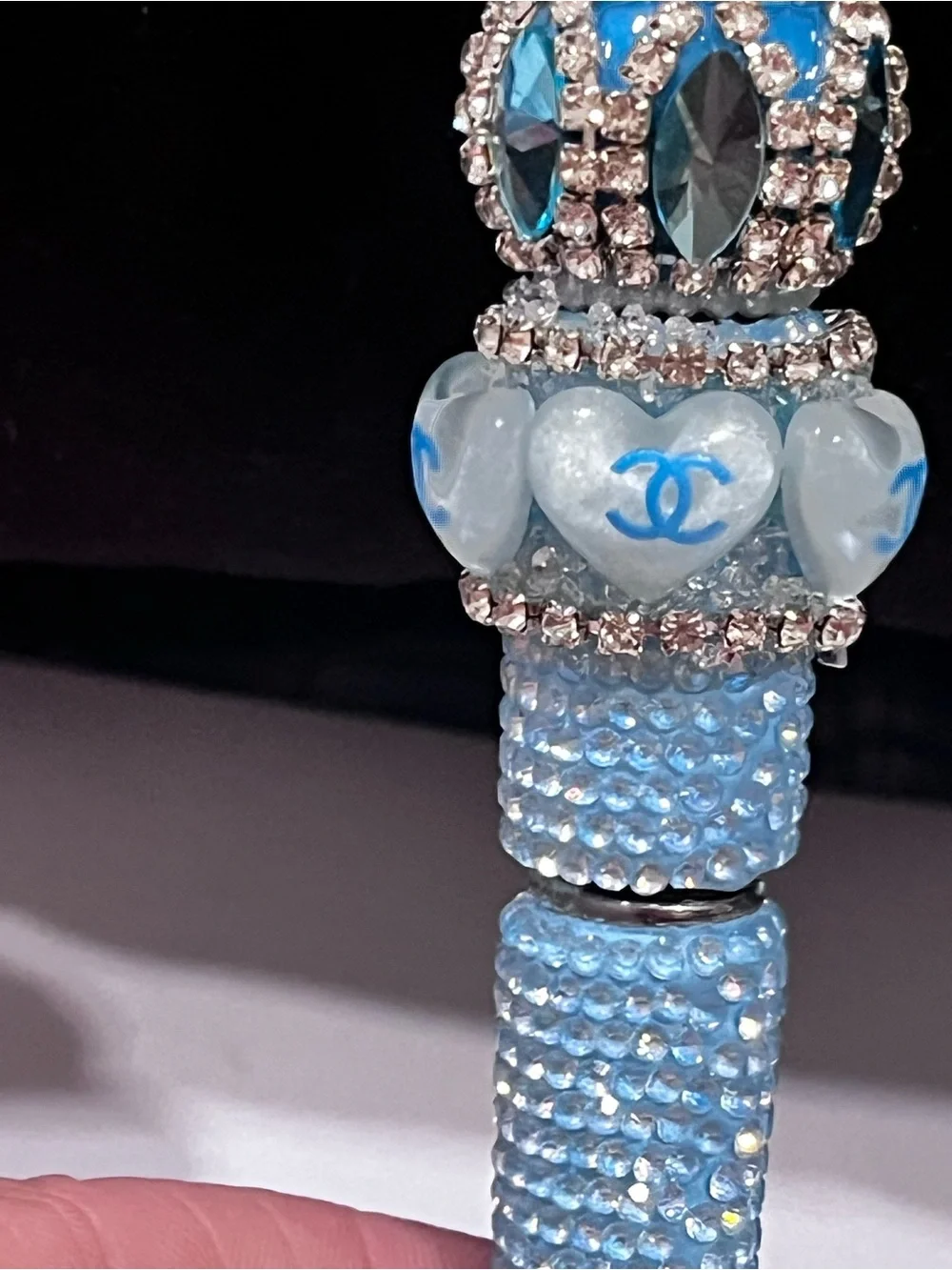Designer-inspired custom designed blue purse focal fancy beaded pen